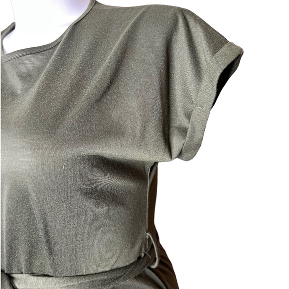 Asymmetrical Olive Green Belted T-Shirt Dress size L - Picture 10 of 15